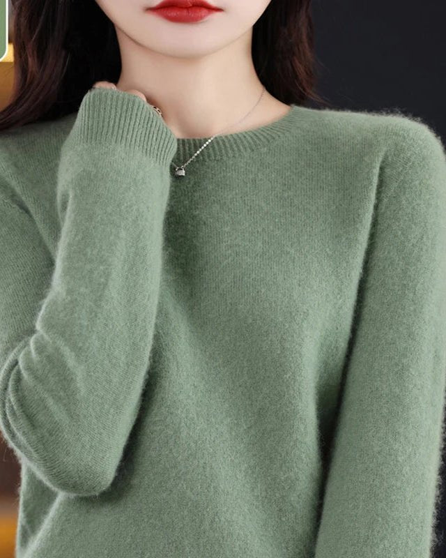 Wool Crew Neck Long-Sleeved Pullover Sweater