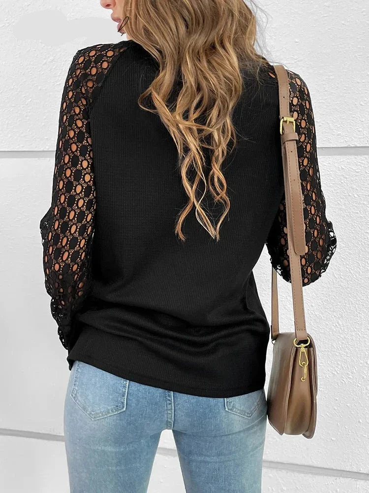 Ribbed Cut Out Long Sleeve Pullover Top