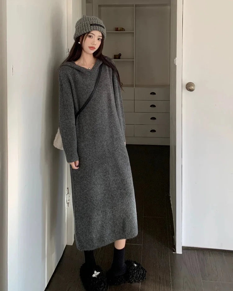 Wool V-Neck Relaxed Knit Dress