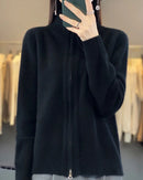 Merino Wool Blend Double Zip Tassel Open Cardigan