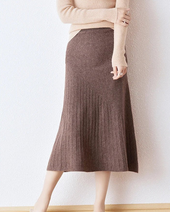 Wool Knitted High Waist A-Line Skirt