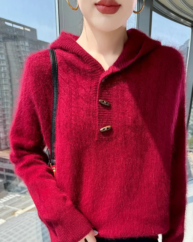Mink Cashmere Hooded Knit Pullover