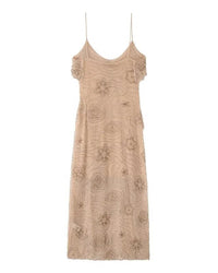 Beaded Halter Backless Ruffle Midi Dress