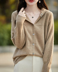 Merino Wool Solid Hooded Pocket Long Knit Cardigan