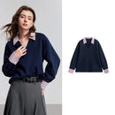 Contrasting Color Splicing Fake Two Piece Pullover Tops