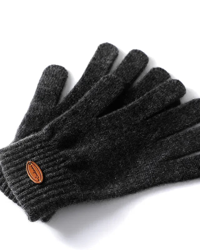 Thick Knit Cashmere Ribbed Wrist Gloves