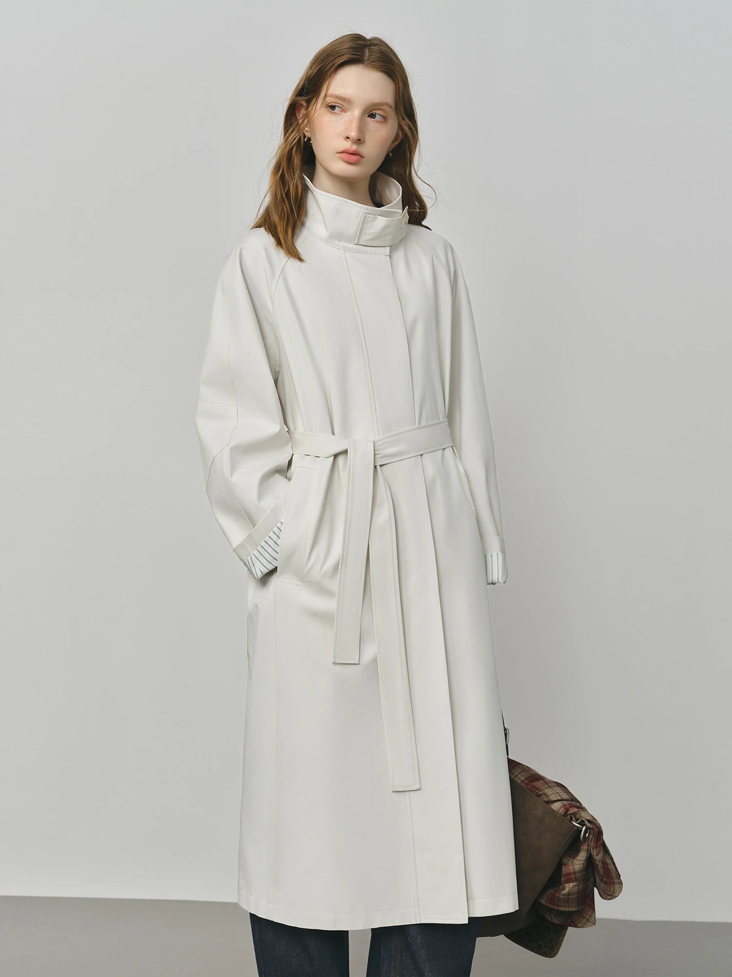 Long Stand Collar Windbreaker Trench Coat