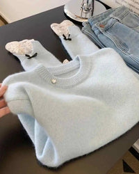 Lace-Paneled Faux Two-Piece Knitted Sweater