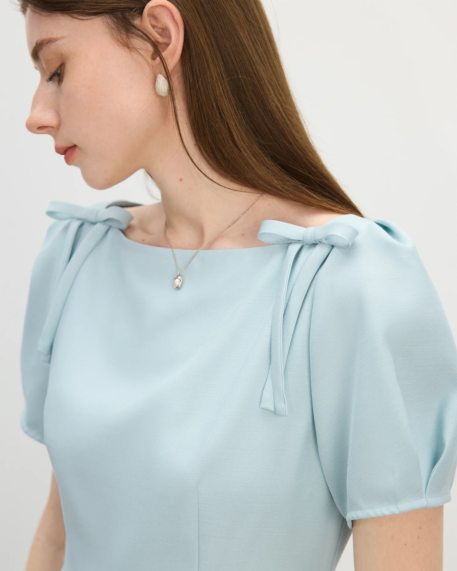 French Square Neck Bow Fitted Dress