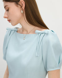 French Square Neck Bow Fitted Dress