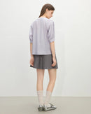 Ruffle Round Neck Linen-Blend Blouse