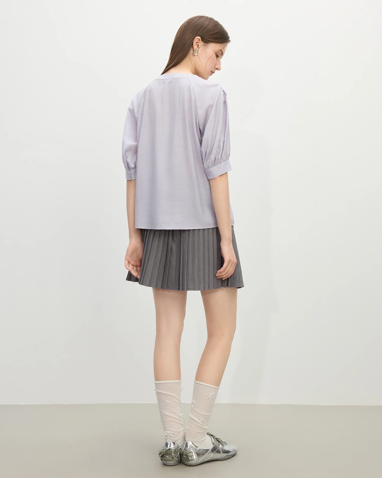 Ruffle Round Neck Linen-Blend Blouse