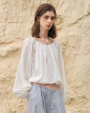 Simple Round-Neck Blouse With Puff Sleeves