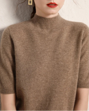 Cashmere Half-Sleeve Mock-Neck Sweater