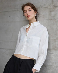 Linen Long-Sleeved Short Loose-Fitting Shirt