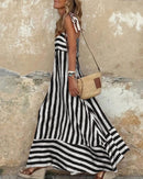 Bohemian Striped Sheer Maxi Dress