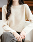 Pointelle Merino Wool Crewneck Sweater