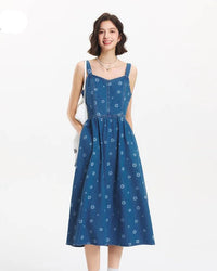New Full-Print Refreshing Denim Maxi Dress