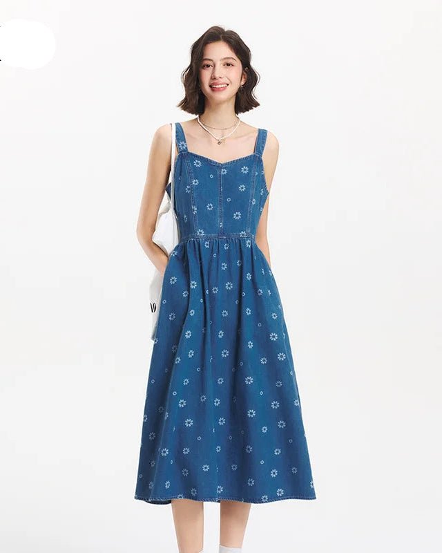 New Full-Print Refreshing Denim Maxi Dress