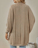 Solid Bat Sleeve Open-Front Loose Mid-Length Knit Cardigan