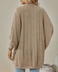 Solid Bat Sleeve Open-Front Loose Mid-Length Knit Cardigan