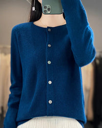 Wool O-Neck Seamless Single-Breasted Open Cardigan Sweater