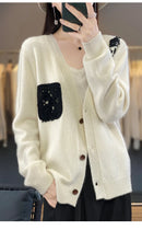 Crochet Merino Wool V-neck Cardigan