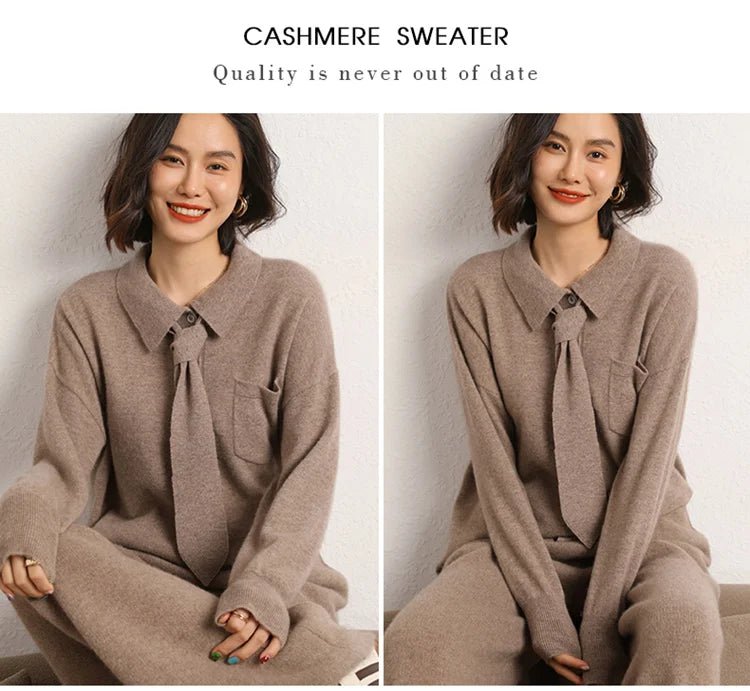 Cashmere Knitted Turn-down Collar Shirt