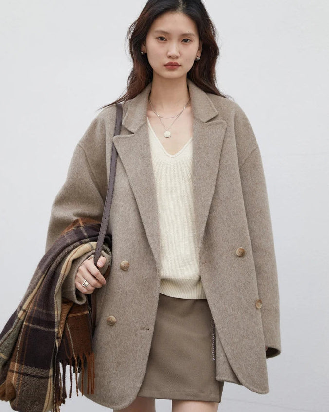 Oversized Drop-Shoulder Wool Blend Coat