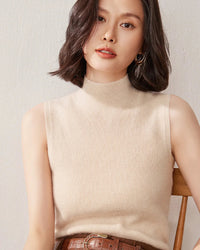 Cashmere Knitted Sleeveless Mock Neck Sweater
