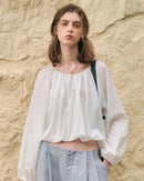 Simple Round-Neck Blouse With Puff Sleeves