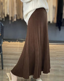 Merino Wool Pleated A-Line Maxi Skirt