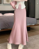 Satin High-Waist Midi Skirt