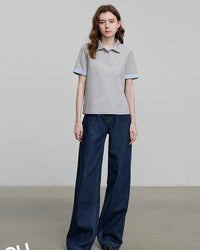Embroidered Piqué Short Sleeve Top