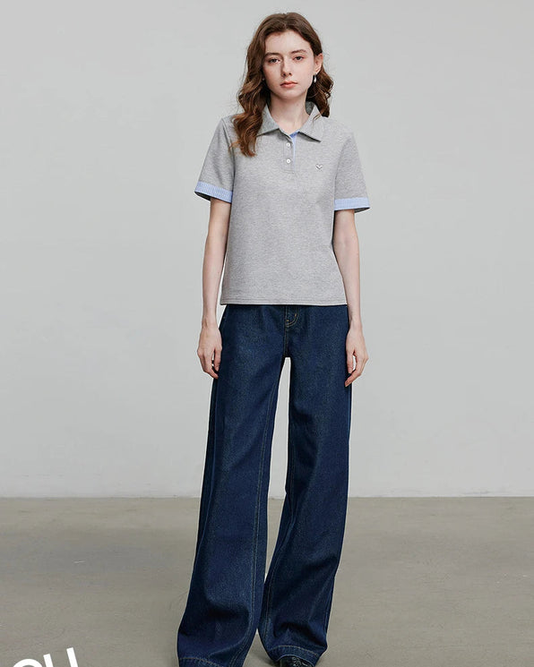 Embroidered Piqué Short Sleeve Top
