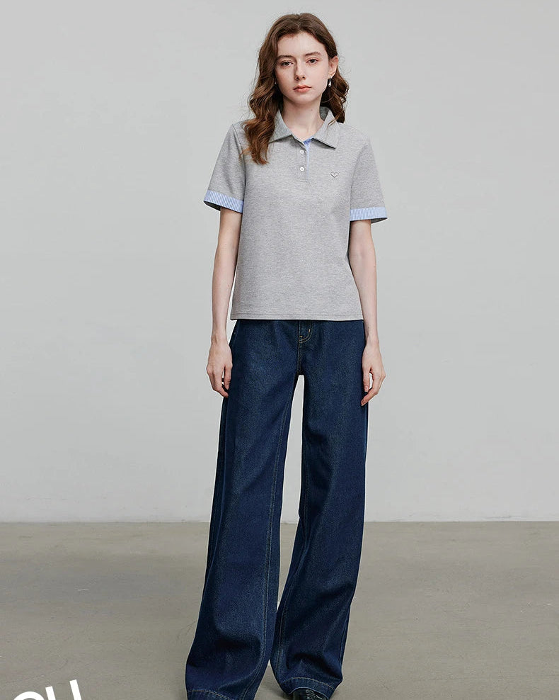 Embroidered Piqué Short Sleeve Top