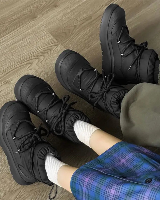 Fur-Lined Lace-Up Snow Boots