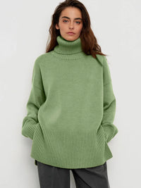 Turtle Neck Basic Knitted Split Pullover