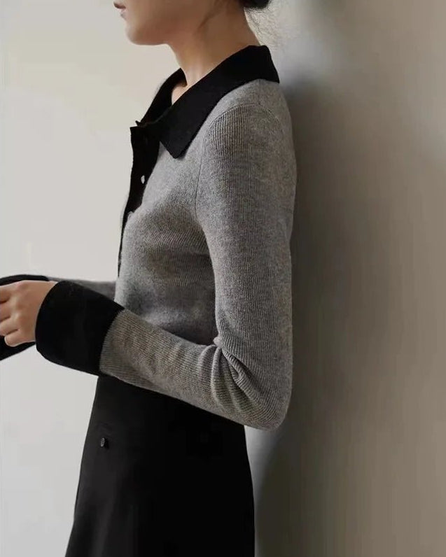 Polo Collar Wool Pullover Sweater