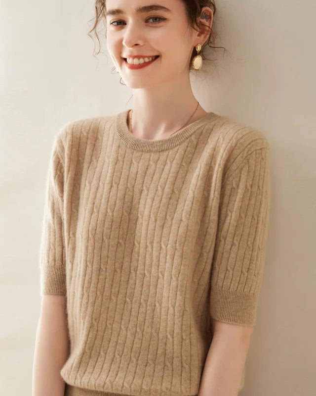 100% Cashmere Short Sleeve Pullover Sweatshirt