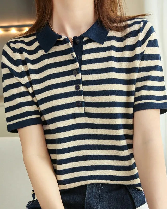 Cotton Striped Short-Sleeve Polo T-Shirt