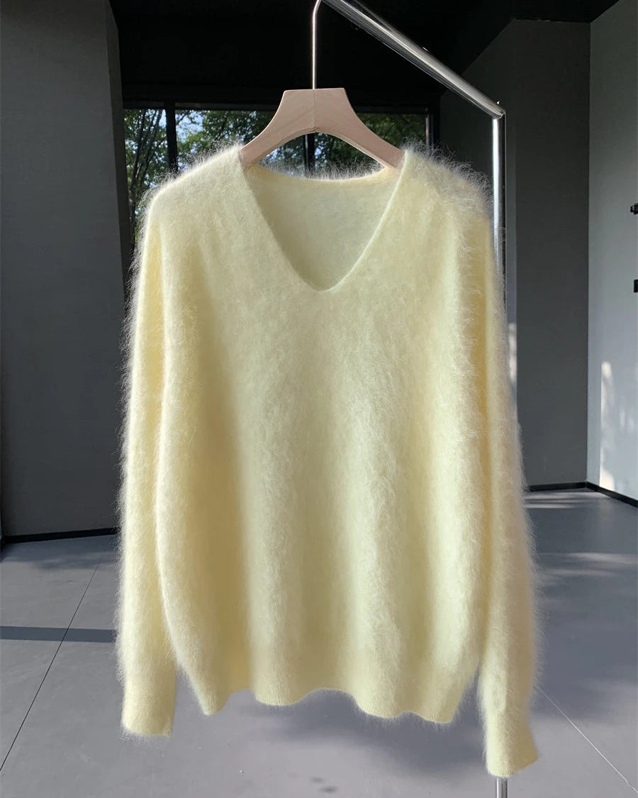 Cashmere Fluffy V-Neck Pullover