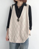 Oversized V-Neck Hollow Knit Vest