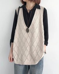 Oversized V-Neck Hollow Knit Vest