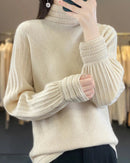 Wool Half-High Collar Lantern Sleeve Knit Pullover