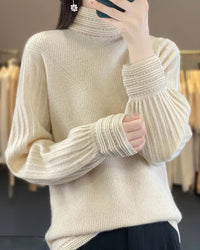Wool Half-High Collar Lantern Sleeve Knit Pullover