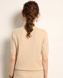 Cashmere Half-Sleeve Mock-Neck Sweater