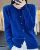 Mink Cashmere Crew Neck Cardigan Sweater