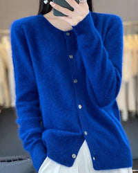 Mink Cashmere Crew Neck Cardigan Sweater