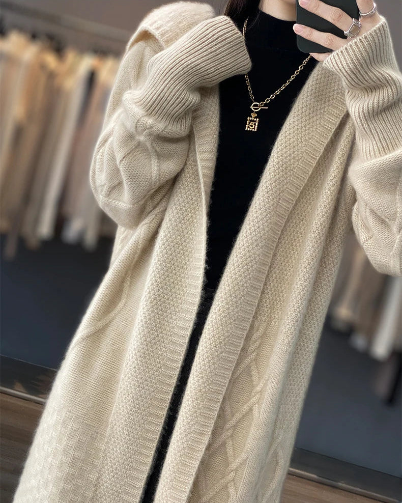 Long Wool Twisted Knit Cardigan Sweater